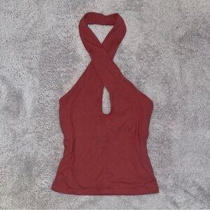 Aritzia Wilfred Cross Halter Keyhole Tank Warm Sienna Red XS